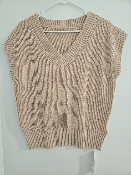 Saodimallsu Sweaters - Saodimallsu Women's Ribbed Knit Sweater Vest Khaki V-Neck Sleeveless Size Medium